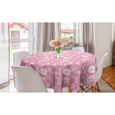 Ambesonne Rose Round Tablecloth, Abstract Romantic Pattern With Flowers Bloom, Circle Table Cloth Cover For Dining Room Kitchen Decoration, 60"", Pink -  East Urban Home, 81B9017593274460BBD7B9C5EA3F6214