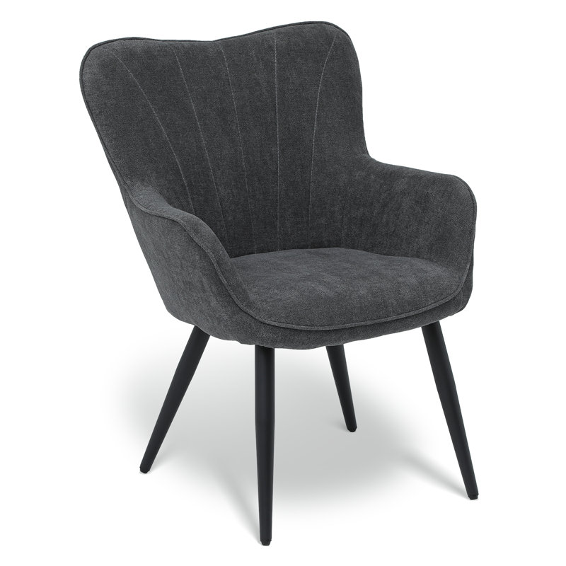 Khysen Upholstered Accent Chair, Modern Armchair Vanity Chair Reading Chair with Solid Metal Legs, Dark Gray
