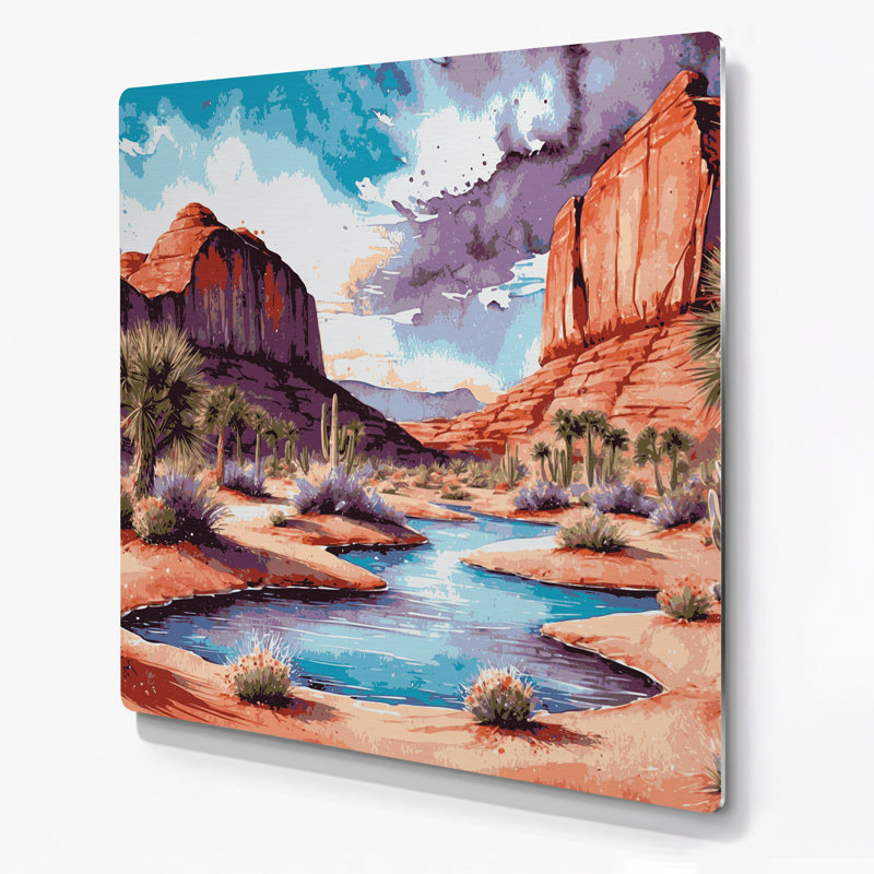 Art mural en métal brun 105 "Oasis du sud-ouest"