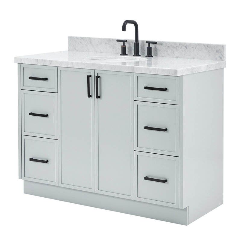 ARIEL Kelly 49 Single Sink Bathroom Vanity with Italian Carrara Marble Top, Rectangular, Gray, 67"