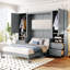 Gris, lit double, lit escamotable, rabat latéral, garde-robe encastré, élégance épurée, n'importe quelle pièce, grand espace de rangement, lit gris personnalisable avec rangement inférieur et garde-robe