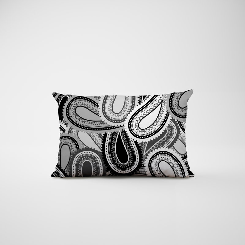 Paisley Outdoor Reversible Throw Pillow, Black