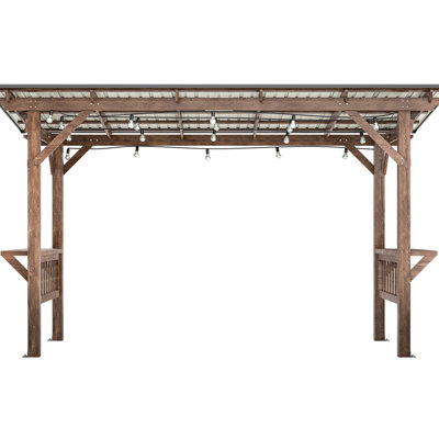 Strong Stability Wooden Pergola Gazebo With Metal Roof & Exceptional Counters Rational Design Bbq 13' X 6.5' Structure Attractive Bulbs