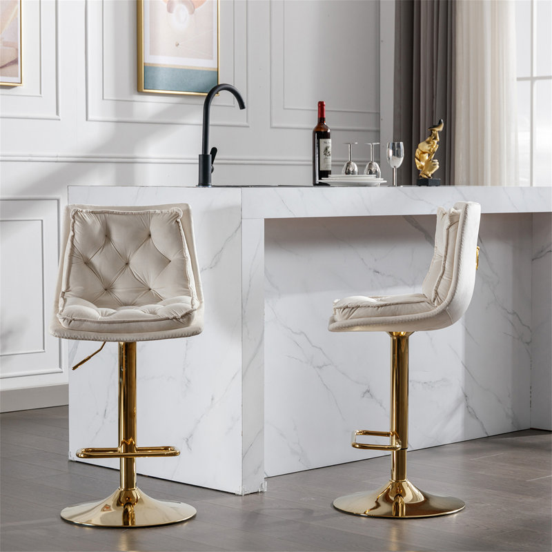Ensemble de 2 tabourets de bar réglables avec dossier et repose-pieds, Crème, crème