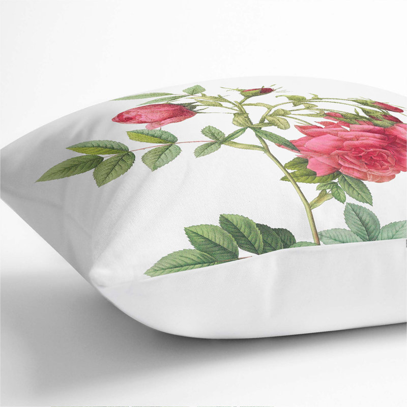 Floral Square Throw Cushion, White, 40cm H x 40cm W x 15cm D