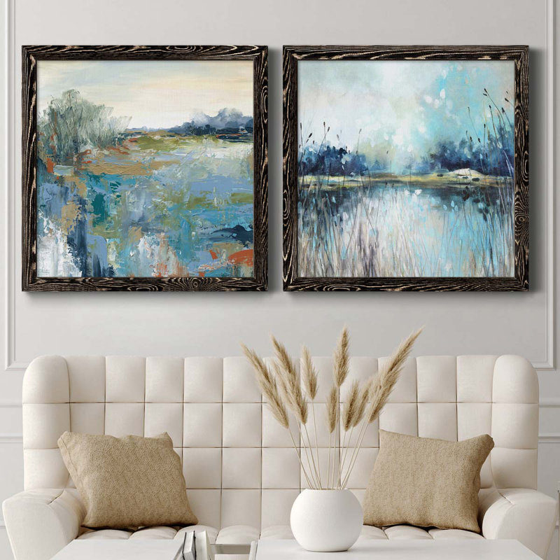 Energetic Earth - ensemble de 2 peintures sur toile encadrées, Cadre noir, H 27,5 po x l 55 po x P 1,5 po