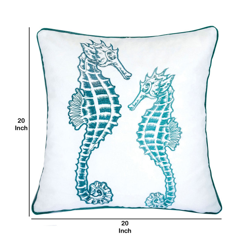  Housse et insert de coussin carré en coton, Blanc / bleu sarcelle