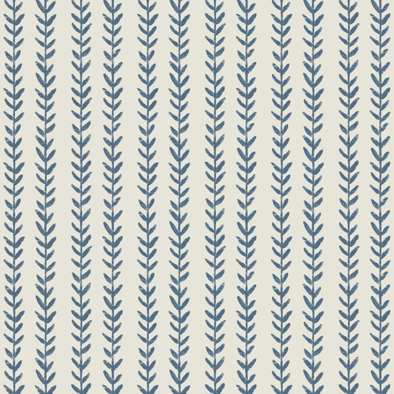 Callie Cotton Upholstered Barrel Chair with Recessed Rolled Arms and Solid Wood Legs, Vine Stripe Dusty Blue, Ivory