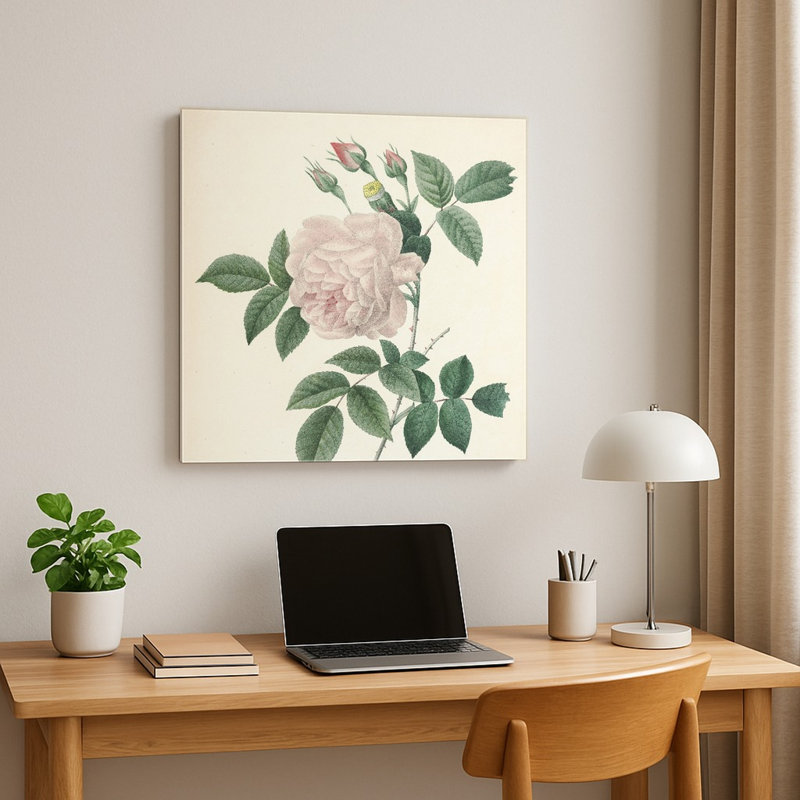 Rosa Indica / Grande Indienne (vers 1817) — Art mural carré en métal, 8" H x 8" W