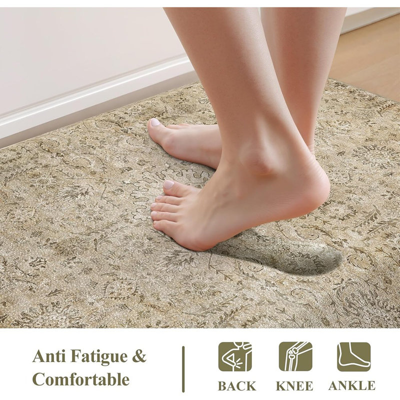 Tapis de cuisine multicolores - 2 pièces, rembourrés, antifatigue, antidérapants, imperméables, floraux rétro, tapis autoportants pour la cuisine, la lessive, le bureau, le bar et le bureau