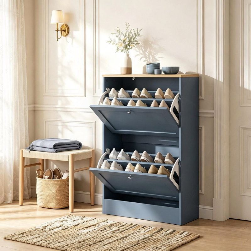 Meuble à chaussures élégant, organisateur de chaussures moderne et discret, meuble à chaussures d'entrée étroit, Blue