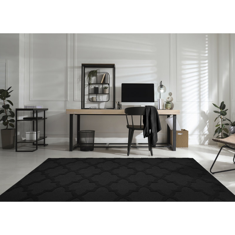 Tapis noir en polypropylène touffeté à motif géométrique Nasturtium, Rectangulaire 3 pi x 5 pi