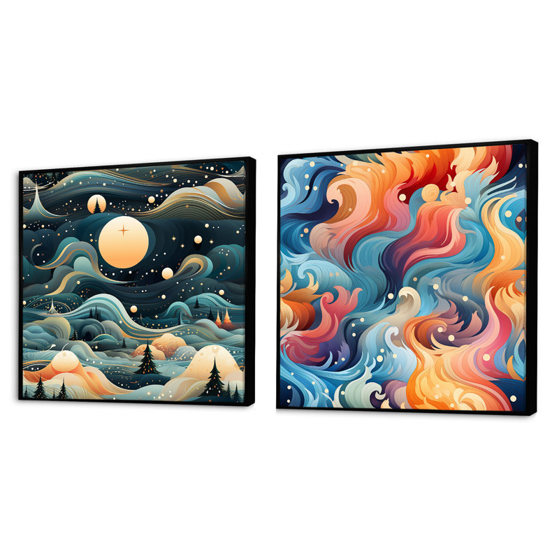 Minster - ensemble de 2 collages carrés abstraits, Cadre flottant noir, H 16 po x l 33 po