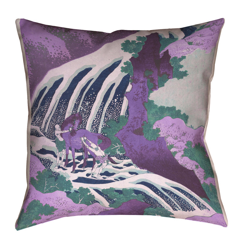 Coussin décoratif d’intérieur/d’extérieur pour les chevaux et les chutes d’eau, 18 po x 18 po