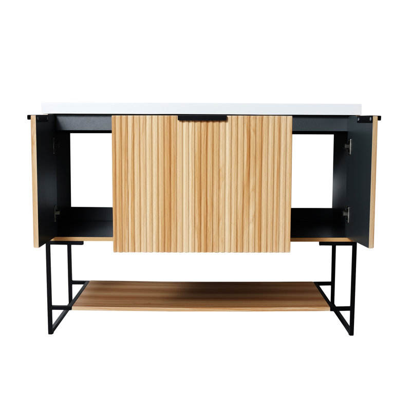 Meuble-lavabo autoportant avec résine, porte, armoire de rangement pour salle de bain