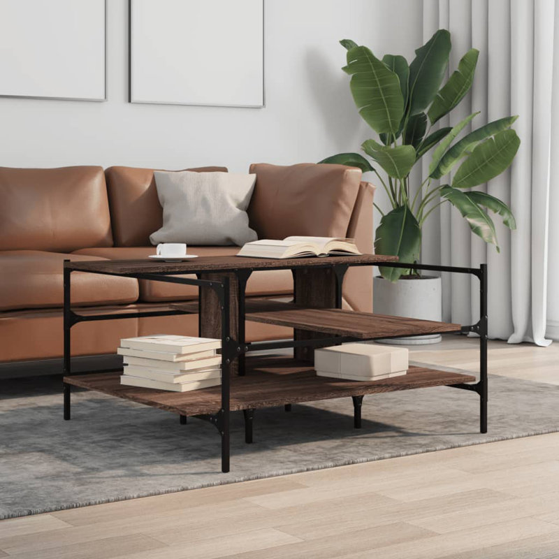 Nidya Four Leg Coffee Table with Storage, Brown Oak
