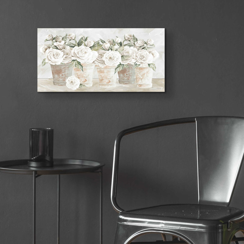 «Pots Roses» par - Peinture sans cadre, H 12 po x l 24 po x P 0,2 po