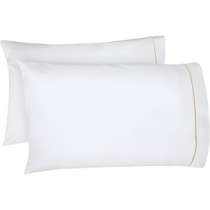 400TC Single Embroidery Cotton Sateen Pillowcases (Set Of 2), White/Taupe