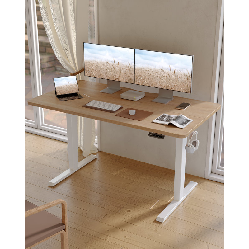 Bureau électrique debout, bureau assis-debout à hauteur ajustable, L 48 po x P 24 po, Ivoire/blanc