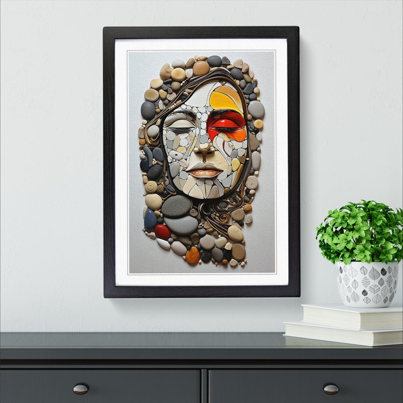 Pebbles Gestural - Single Picture Frame Print on Wood, 34cm H x 25cm W x 2cm D, Black