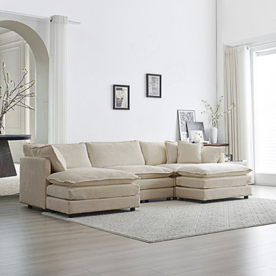 Canapé modulaire en U avec repose-pieds réversible, canapé d'angle convertible 5 places avec 2 repose-pieds