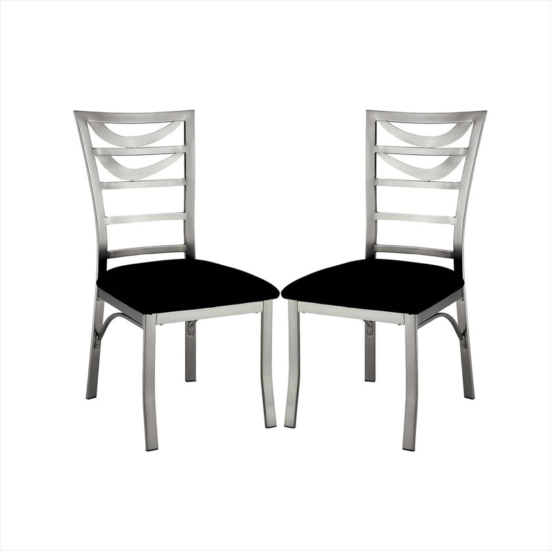 Ensemble de 2 chaises d'appoint contemporaines à dossier en échelle avec revêtement en microfibre, noir élégant et argent