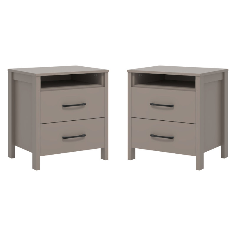 Chabot Modern 2-Drawer Nightstand Set Of 2, Warm Taupe