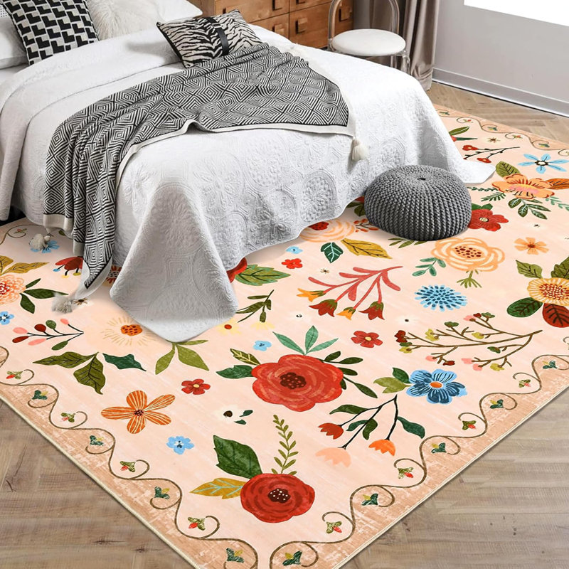 Tapis de salon, grands tapis lavables à la machine, Rectangle 5 pi x 7 pi