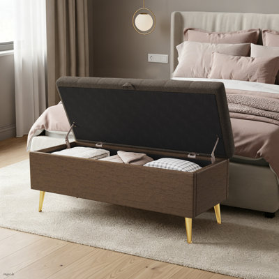 Tufted Boucle Upholstered Storage Ottoman Bench, Flip Top Storage Bench with Gold Metal Legs for Bedroom, Living Room, Entryway