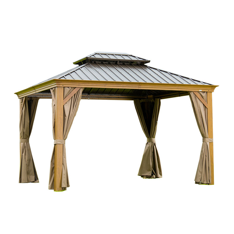 Cavus Outdoor Aluminum Patio Gazebo with Galvanized Steel Double Roof, 12 ft. x 10 ft.