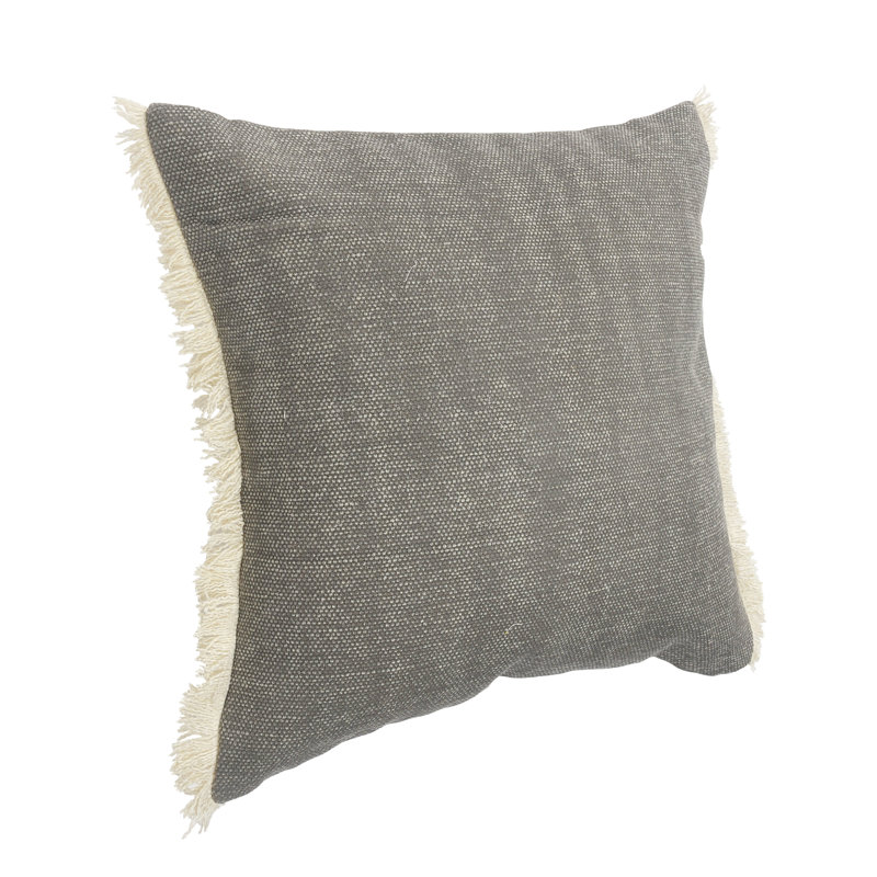 Ensemble de 2 coussins contemporains en coton délavé à franges Stone, Gris / Blanc