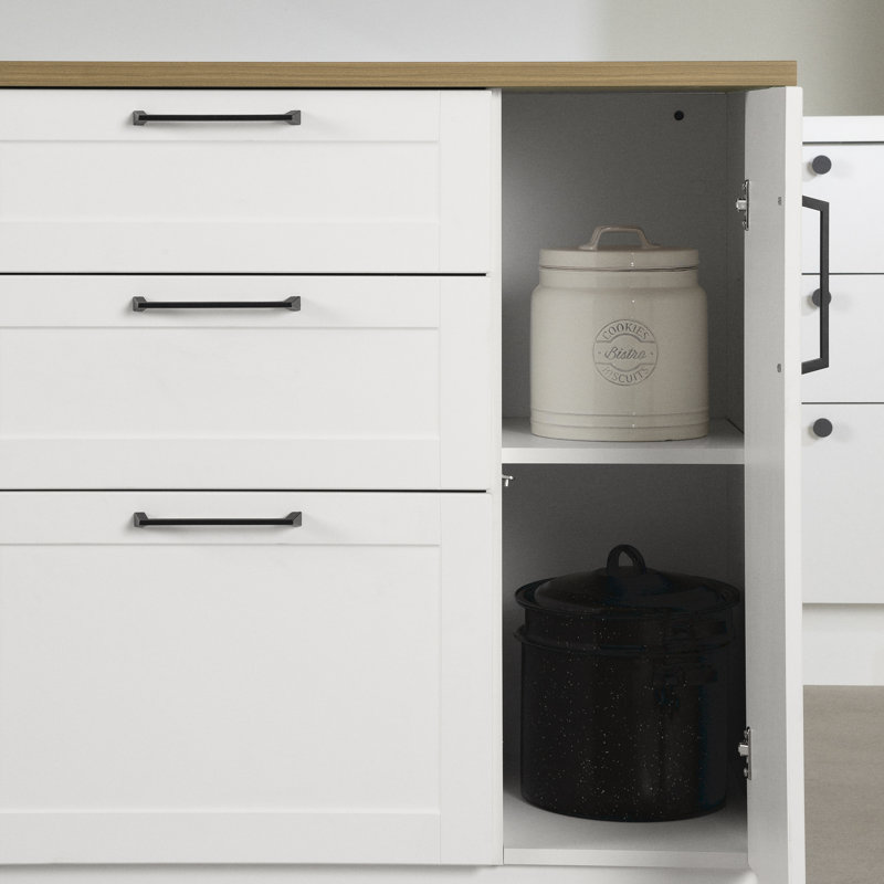 White and Maple Nutmeg Compact Kitchen Island with 3 Drawers