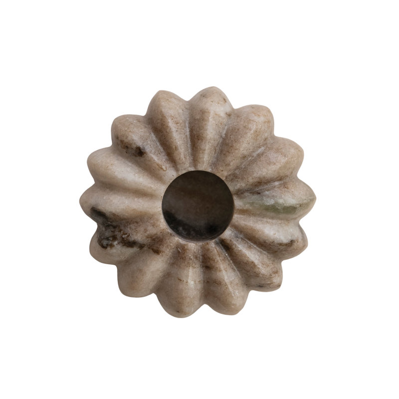 Buff Marble Ribbed Taper Candle Holder
