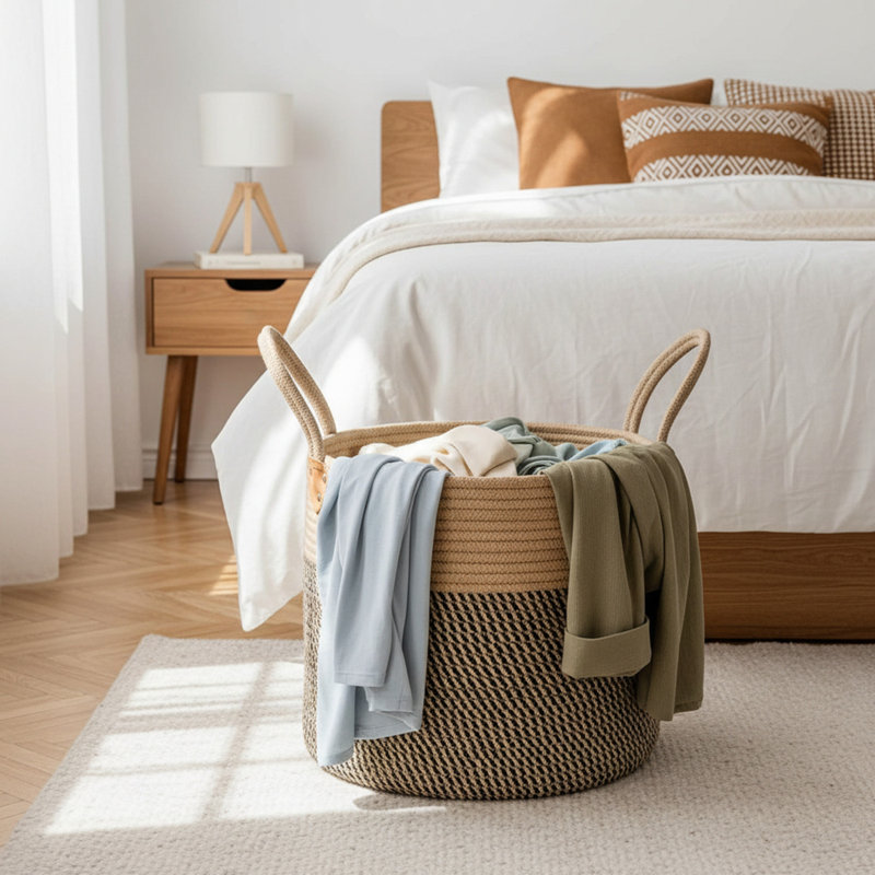 Foldable Woven Mapes - Large Jute Basket With Handles, For Blankets, Toys, Shoes, Versatile Home Decor Organizer