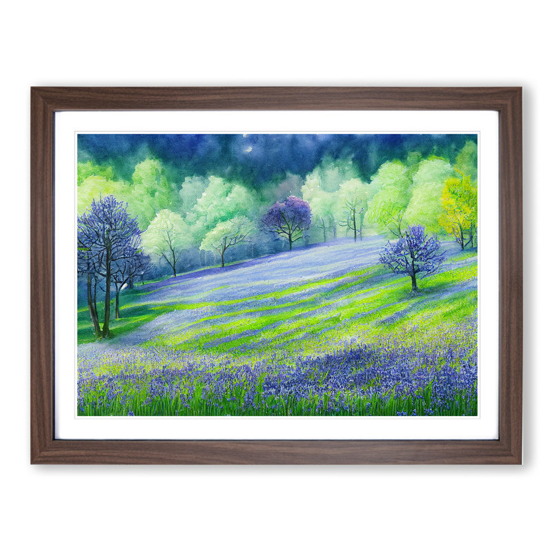 Watercolour Bluebell Field Vol.1 - Single Picture Frame Print, Walnut Framed, 25cm H x 34cm W x 2cm D