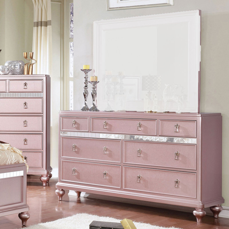 Commode 7 tiroirs Cravens, Or rose