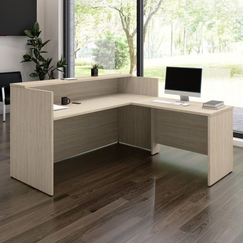 Bureau de réception en bois manufacturé en forme de L 72 po x P 72 po Arrive, Orme naturel