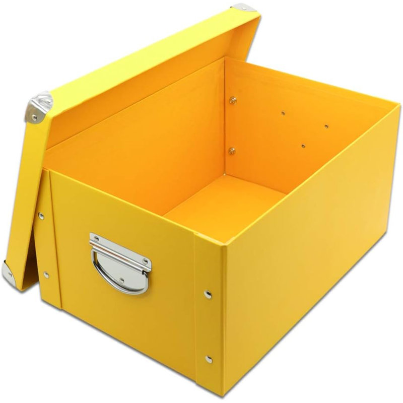 Collapsible Storage Box, Decorative Memory Box With Lid & Metal Reinforced Corners, Cardboard File Bin With Handles, Organizer Gift Box For Keepsake Toy Photos Office Nursery Wardrobe Bookshelf