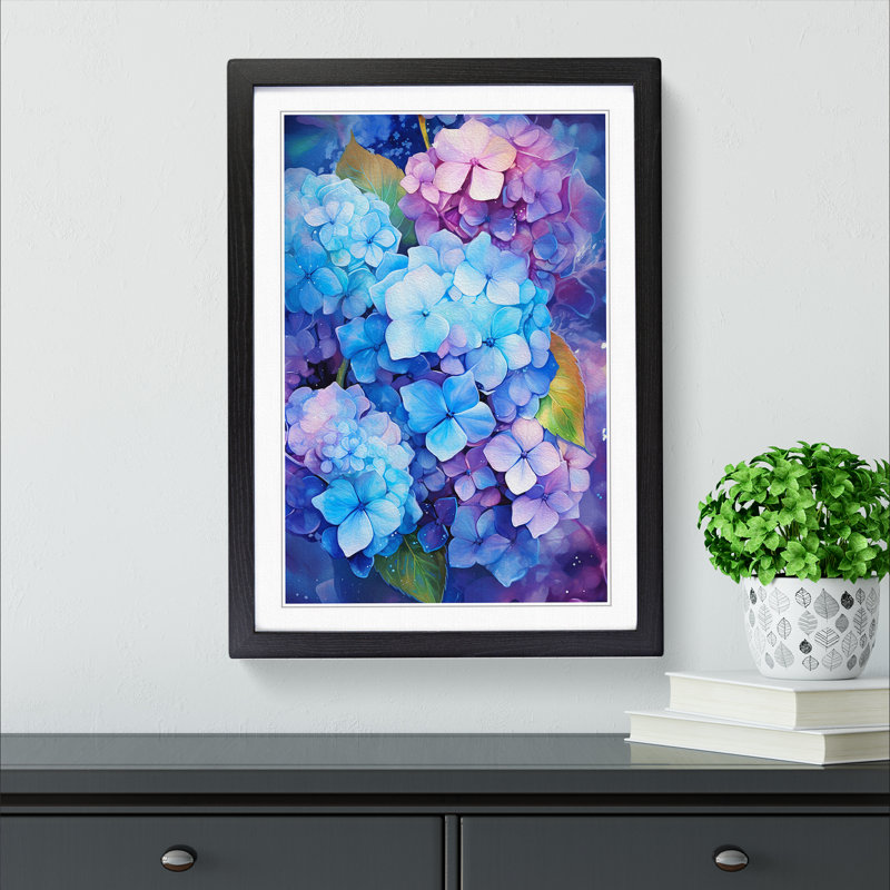 Hydrangea Futurism - Framed Print, Black Framed, 64cm H x 46cm W x 2cm D