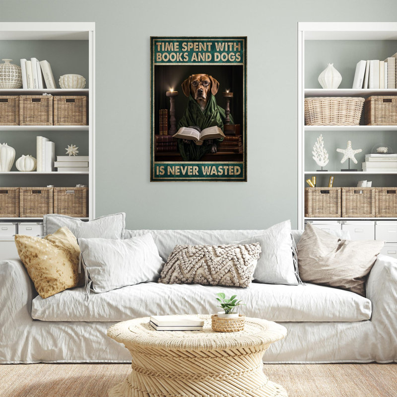 Temps passé avec des livres et des chiens 1, H 36 po x l 24 po x P 1,25 po