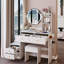 Miroir à DEL de 17 po de diamètre avec contrôle tactile, luminosité réglable en 3 couleurs, centrale électrique 2 ac +, armoire pleine grandeur, coiffeuse ronde, tabouret rembourré, American Design White Dressing Association