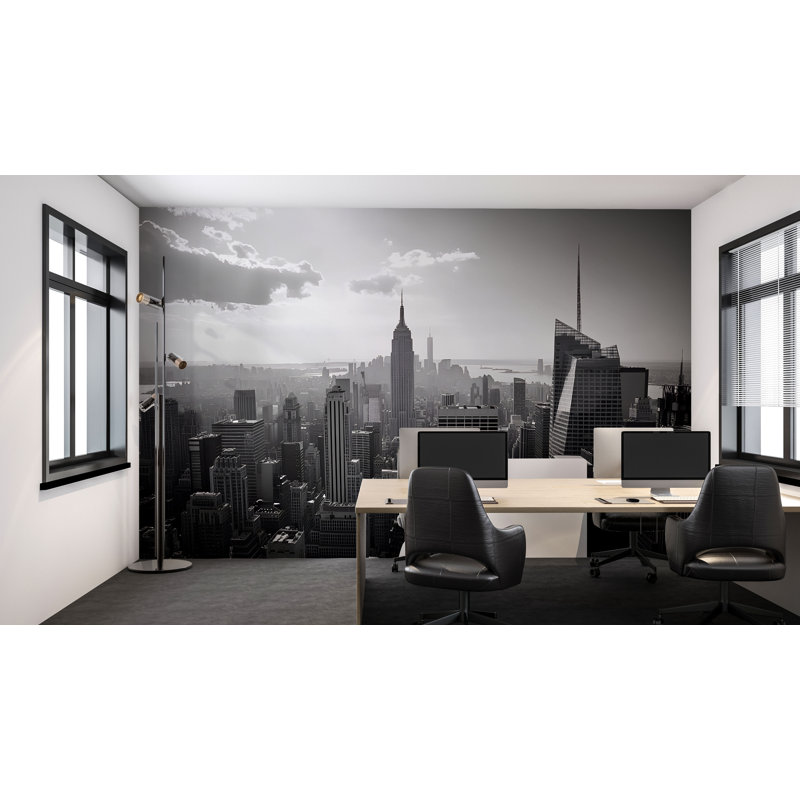 Papier peint NYC Skyline - Papier peint noir et blanc Empire State, décor moderne de bureau Vn884 (Peel-N-Stick) VN884