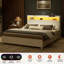 Cadre de lit grand Antioch avec 2 tiroirs sous le lit, lit plateforme moderne avec station de charge et lumière DEL, tête de lit avec 2 tiroirs de chevet et tablettes ouvertes, blanc-705684570-681037733