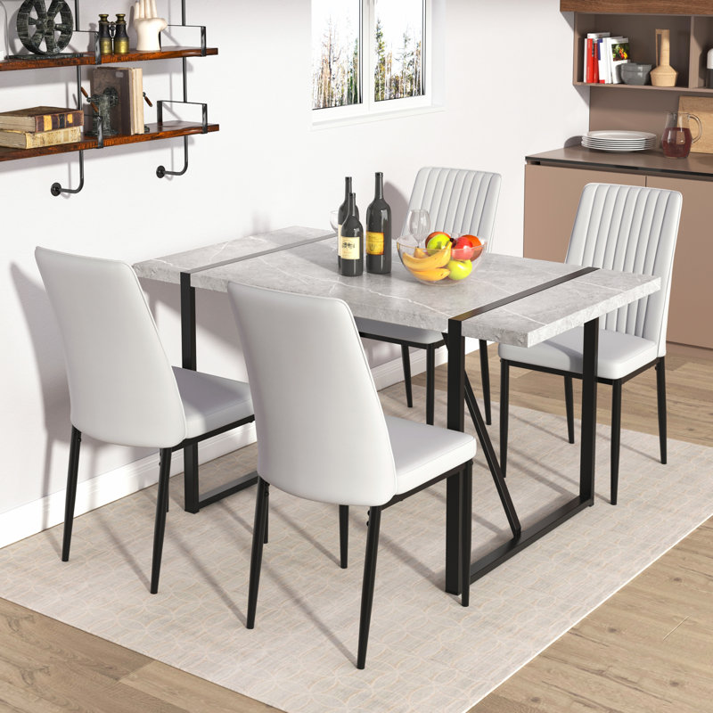 Ensemble de chaises de table à manger 5 pièces, table de salle à manger rectangulaire avec 4 chaises rembourrées, pour la salle à manger de cuisine, petit espace
