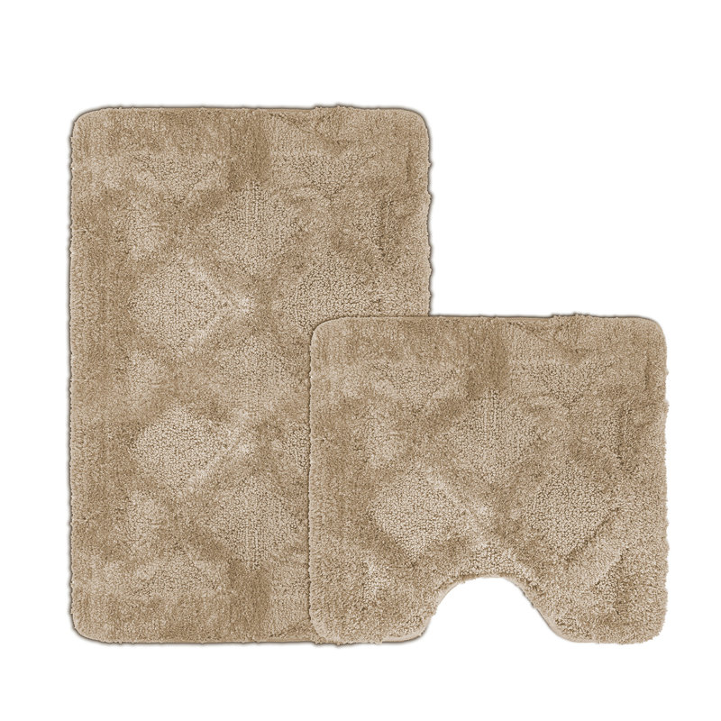 3D Diamond Tuft Effect Supersoft High Density Anti Slip Knox Bath Mat Set, Beige