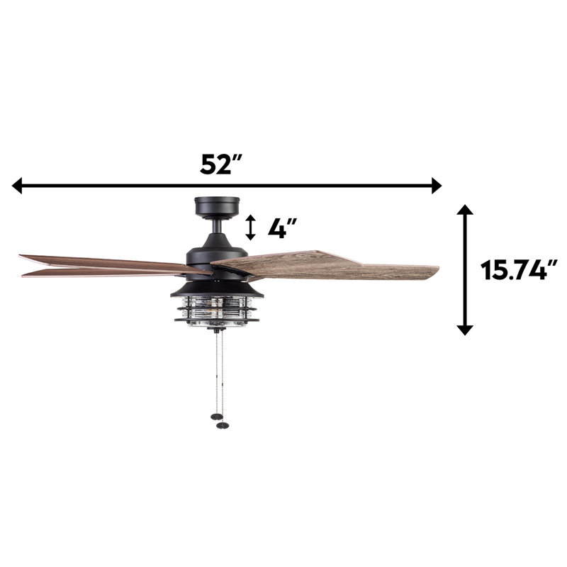 52" Matte Black Farmhouse Ceiling Fan with Reversible Blades and Light