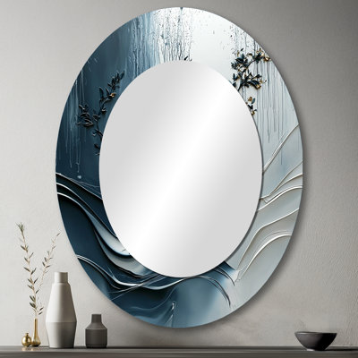 Miroir décoratif ovale en métal bleu et blanc