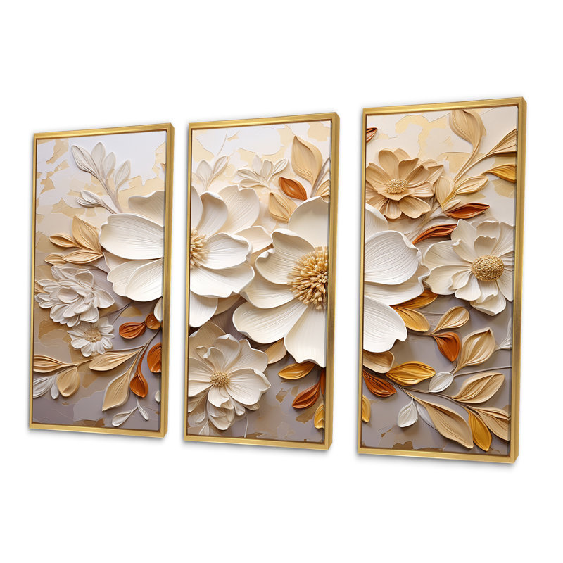 Minimalisme, fleurs saisonnières Blossoms III - ensemble d'art mural fleurs saisonnières, Cadre flottant doré