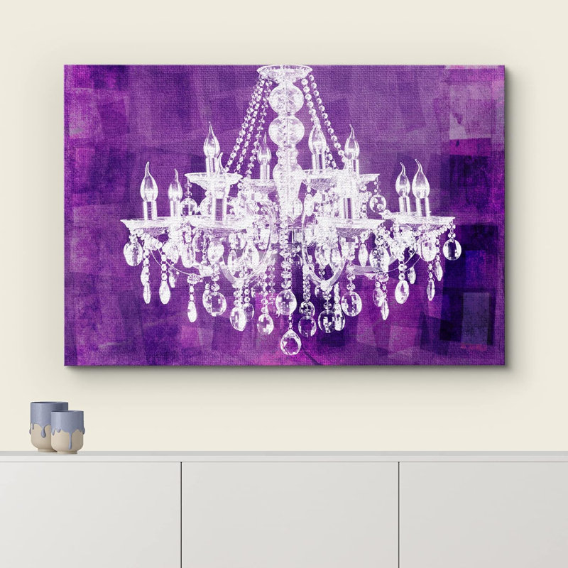 Lustre blanc sur fond mauve, lumières décoratives, art moderne sur toile, H 24 po x l 36 po x P 1,5 po, Toile tendue