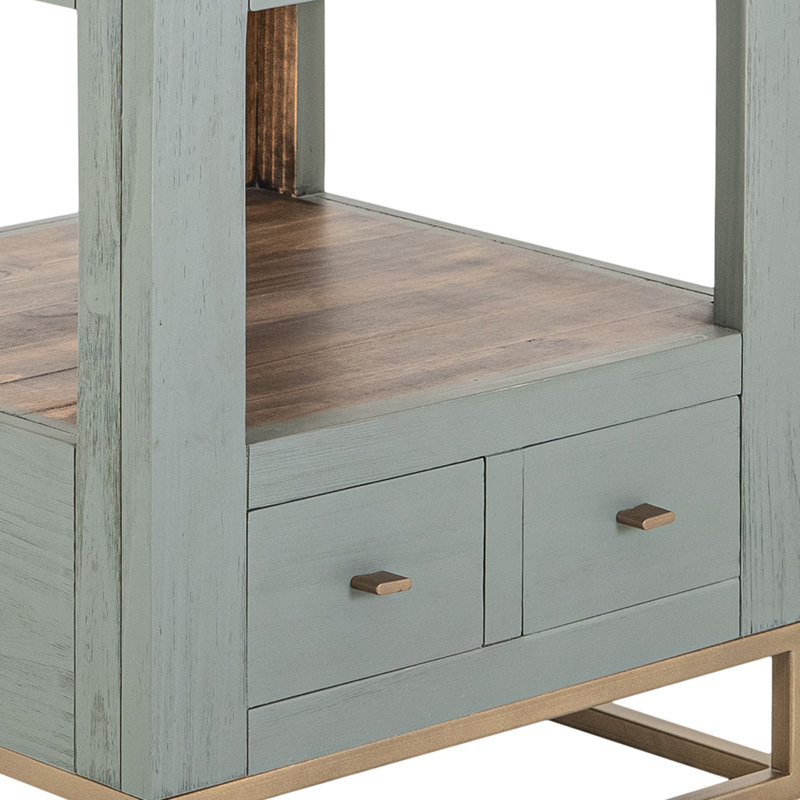 Table de bout Timmy, 2 tiroirs, tablette, bois vert sauge, 23 po